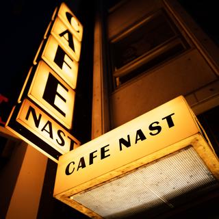 The cafe is closed, but the sign is definitely not.