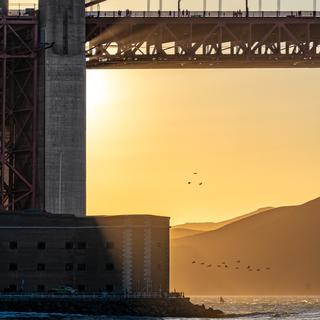 Golden Gate Bridge at sunset.