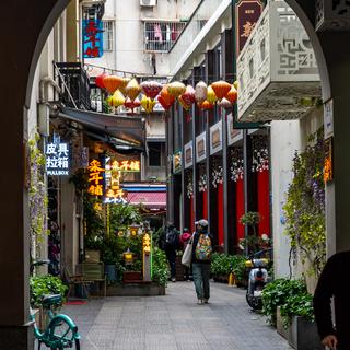 A small side street in the "Beijing Road" district in Guangzhou.