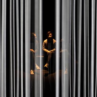 At the Mattress Factory &mdash; deep in thought behind a light curtain.