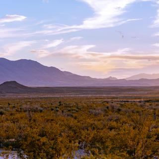 Panorama of the Chisos Mountains from Persimmon Gap in Big Bend National Park.